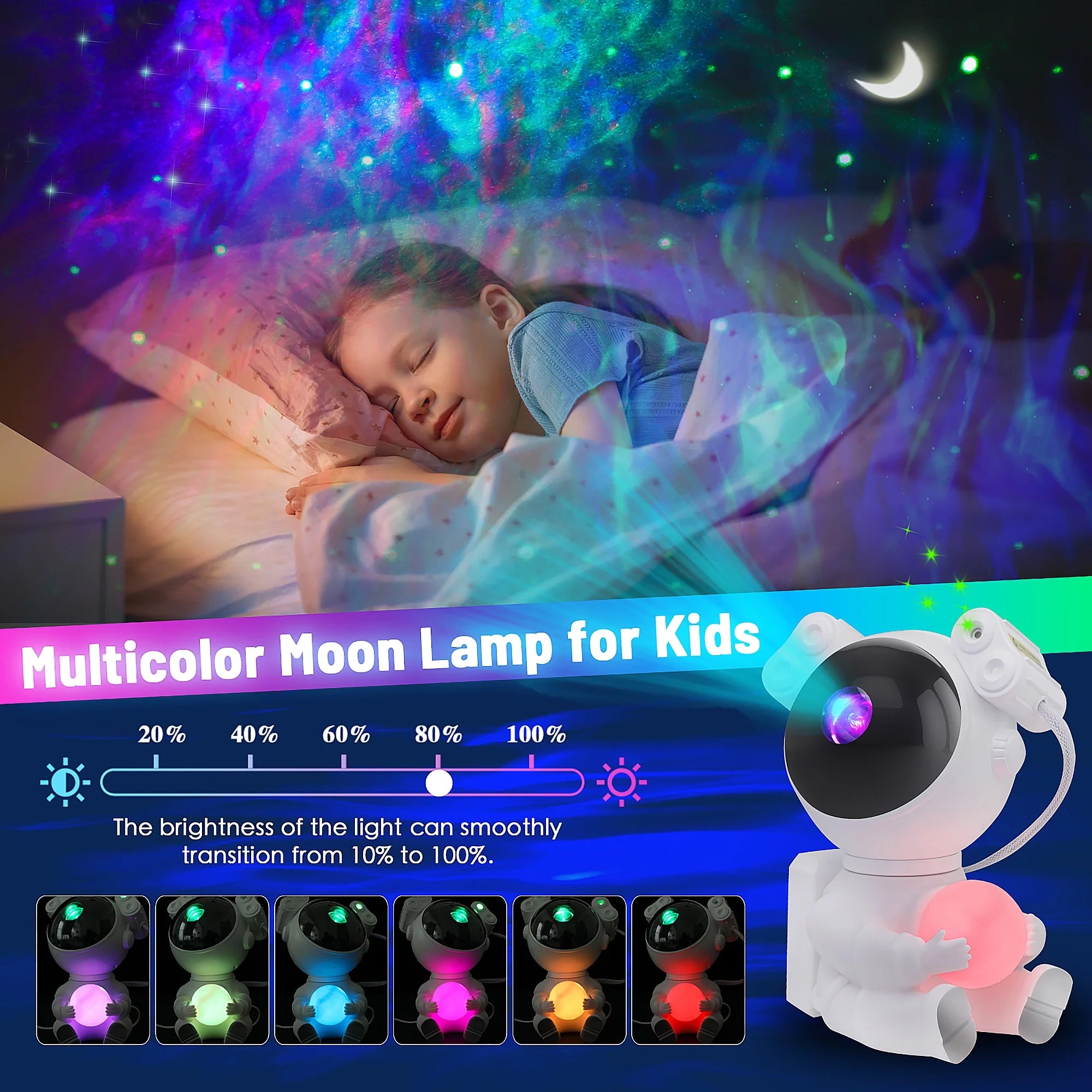 Astronaut Galaxy Projector, 2 in 1 Night Light for Bedroom with Moon Lamp, Star Projector Galaxy Light for Kids Christmas