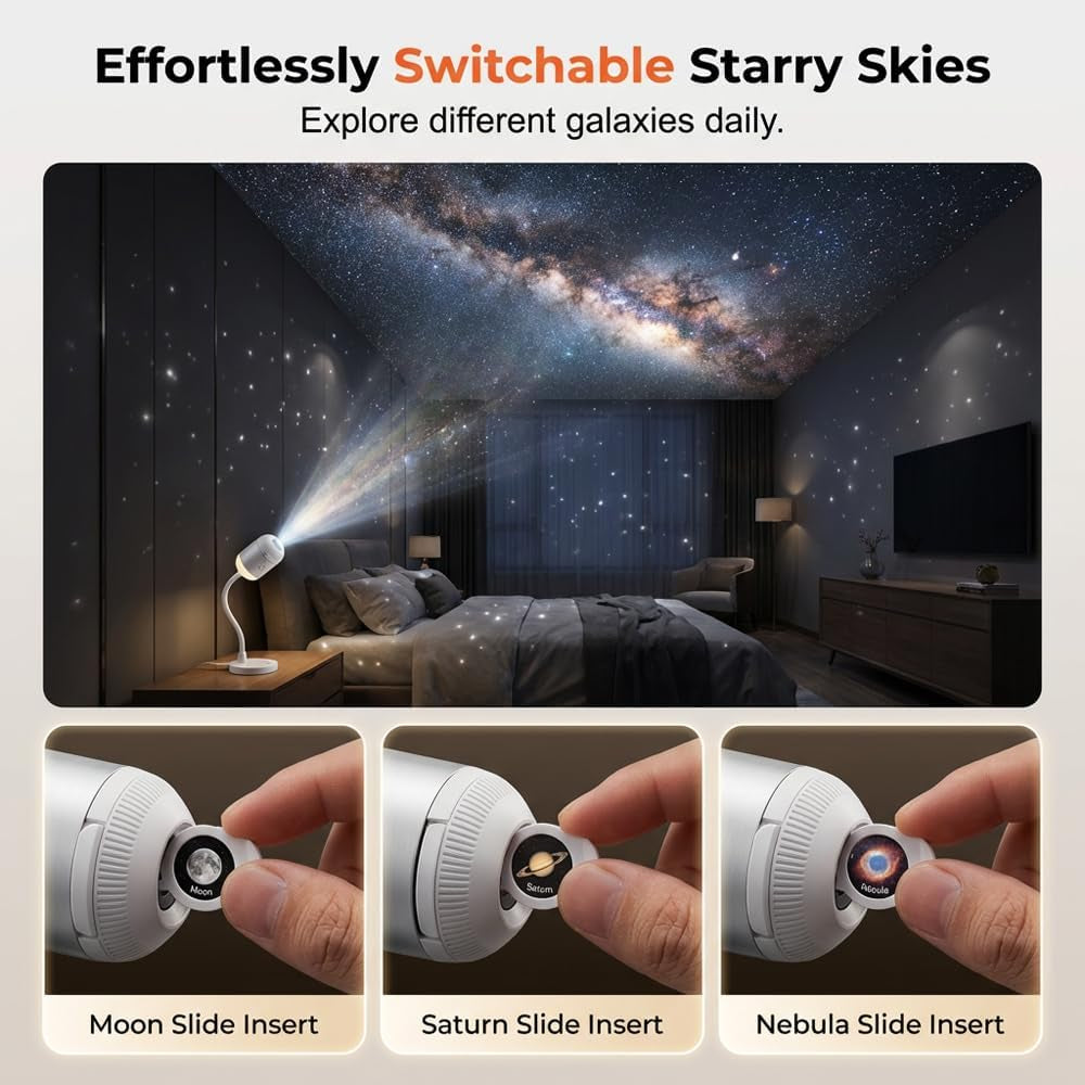 2-In-1 Galaxy Projector Night Light, USB Star Projector with Adjustable Brightness, Mini Galaxy Light Projector for Bedroom Ceiling Wall Room Decor