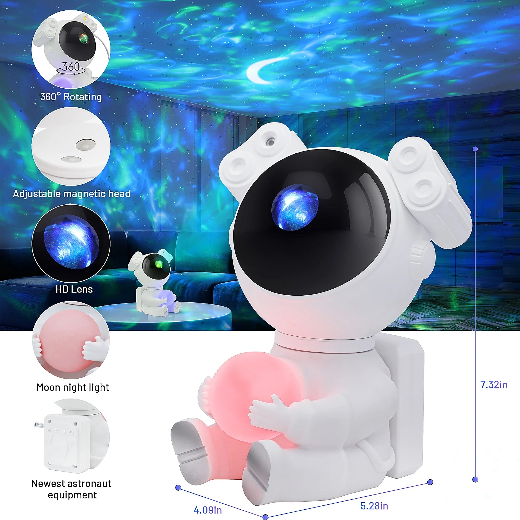 Astronaut Galaxy Projector, 2 in 1 Night Light for Bedroom with Moon Lamp, Star Projector Galaxy Light for Kids Christmas